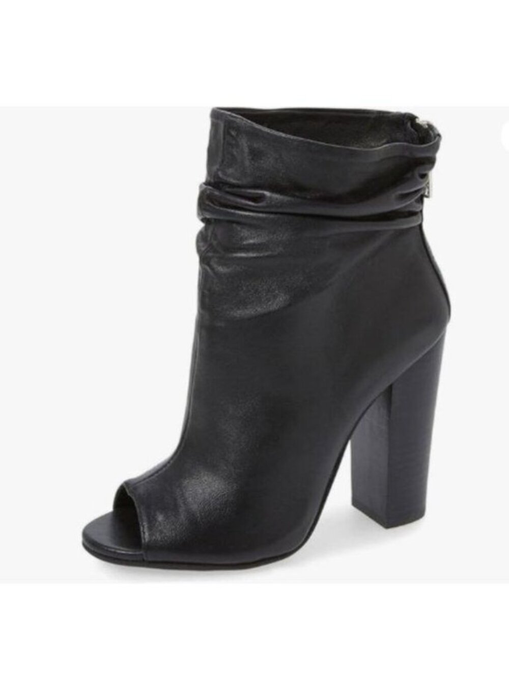 FSJ Women Stylish Peep Toe Slouch Ankle Boots Chunky Stacked Heels Black Shoes